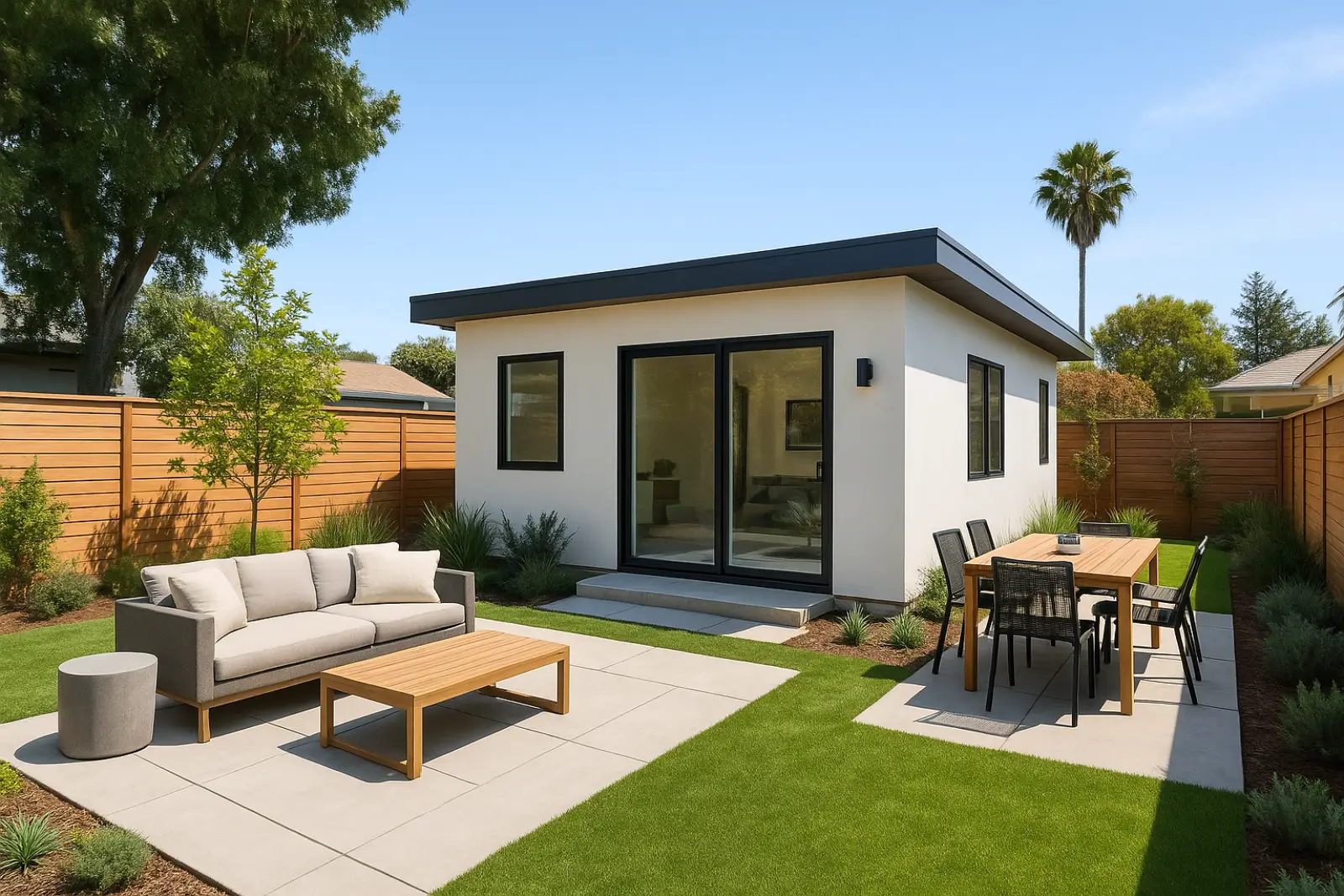 Modern backyard ADU built by Ed Neir Construction in the San Francisco Bay Area.