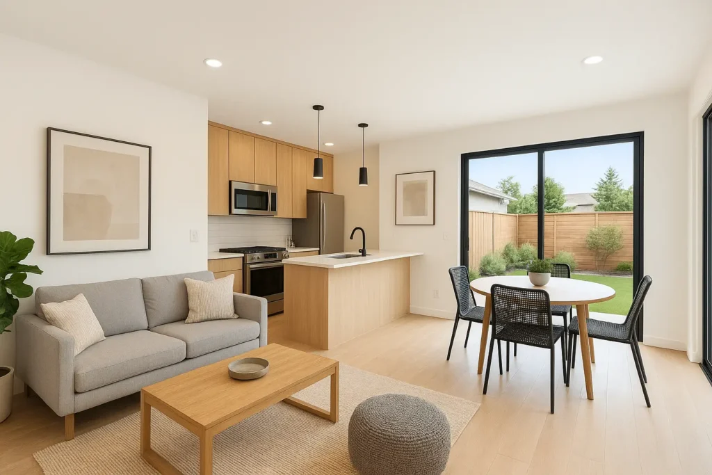 Ed Neir Construction delivers a modern, well-crafted backyard ADU designed for comfort, efficiency, and style. The open layout, abundant natural light, and large sliding doors create a bright, seamless indoor–outdoor living experience. A sleek, functional kitchen and high-end, energy-efficient finishes make the space both beautiful and practical. Built with precision and care, this turnkey ADU adds lasting value and flexibility—ideal for rental, guest, or multigenerational living.