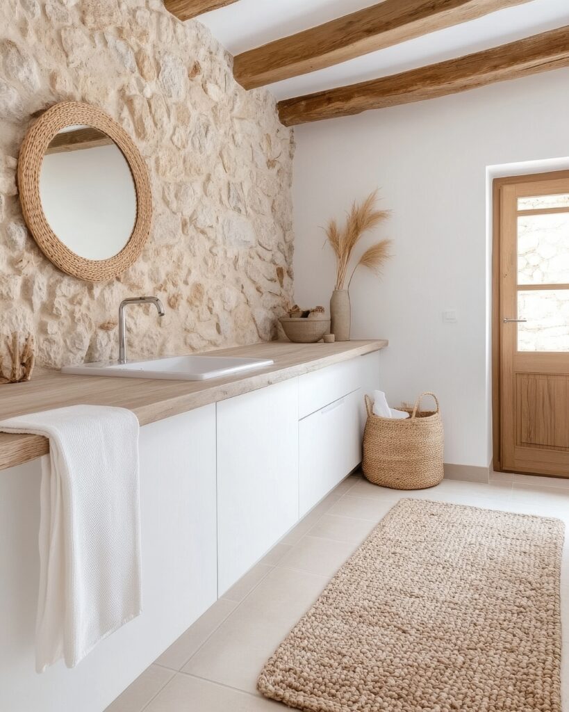  Ed Neir Construction remodeled a utility room in the organic modern style with textured wall and long countertop.