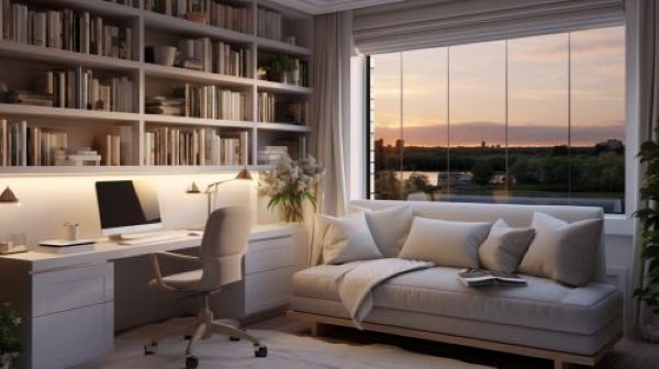 Ed Neir Construction can remodel your home with a “Flex-Room” to double as a fully-functional home office plus a guest bedroom - this houses a desk + hide-a-bed with bay window.