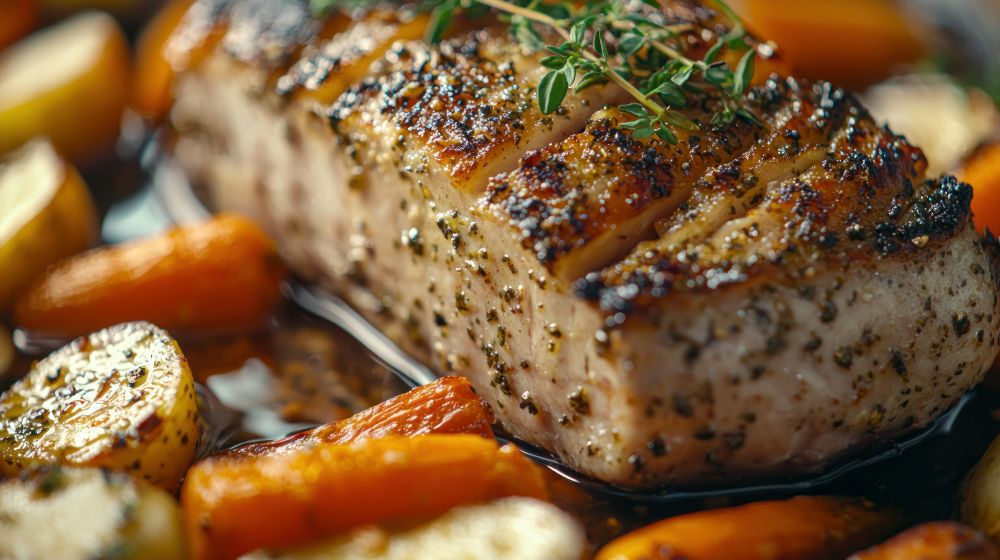 The Neir Kitchen Recipe - Garlic Pork Tenderloin with Herbed Vegetables.
