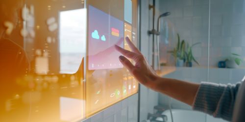 Ed Neir remodels bathrooms for spa-like feel, comfort + aging in place: choose high ROI smart technology mirror where you can touch the screen to check weather, calendar + more.