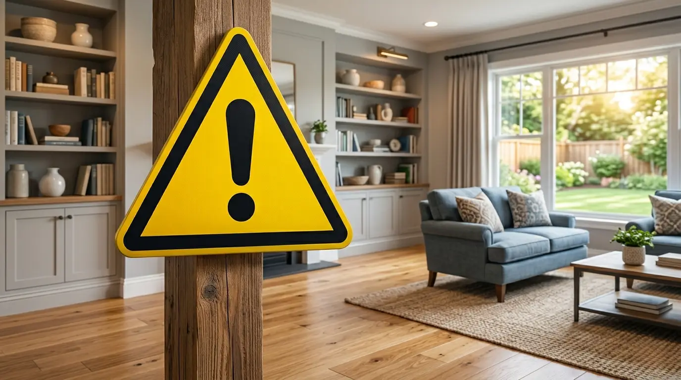 Yellow industrial caution sign symbolizing construction site safety—expert advice from Ed Neir Construction on the 10 critical warning signs to identify and avoid imposter contractors.