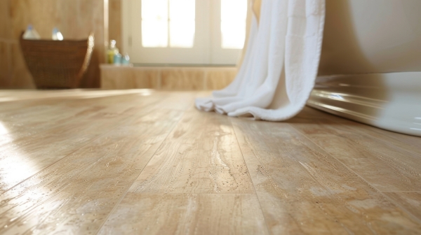 Ed Neir Construction garage conversion bathrooms prioritize warm, slip resistant flooring like this for age in place comfort.