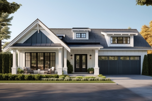 Ed Neir Construction delivers high impact curb appeal, such as this elegant front door and beautiful steel garage door.