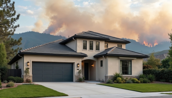 Ed Neir Construction offers home hardening to resist wildfires - this steel roofed 2-story home resists wildfires.