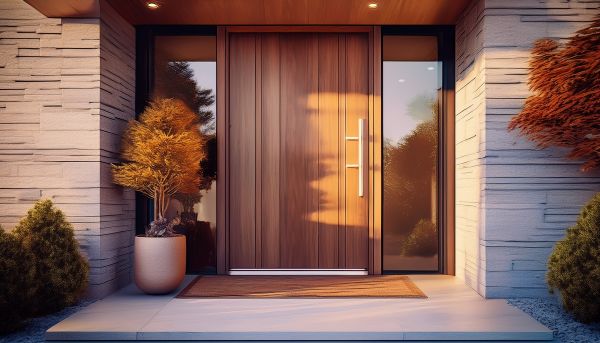 Ed Neir Construction delivers 85%-100% ROI with energy-efficient fiberglass entry door: a high-density polyurethane foam core fiberglass door with deep-embossed wood-grain texture.