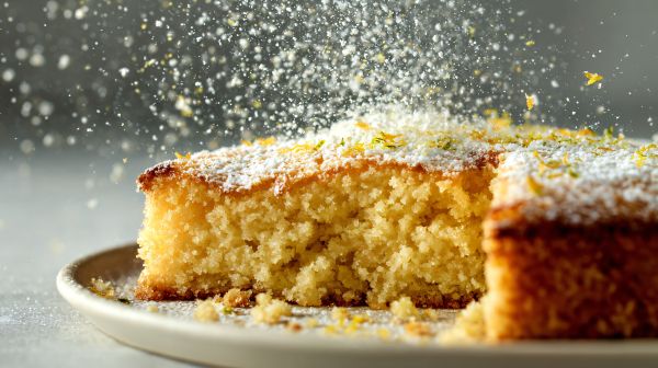 Neir Family Recipe: super moist Italian Lemon Olive Oil cake on a plate