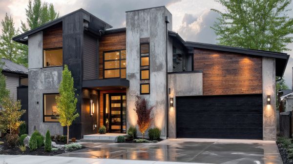 Ed Neir Construction frames homes with low-E dark architectural windows for clean, upscale elegance (70%-75% ROI): modernized home with matte black window frames.