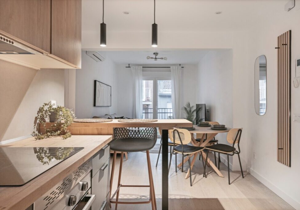 Ed Neir Construction does garage conversions/main-floor living suite/ADU: kitchen has seamless, easy-clean microcement floor.